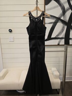 Elegant Black Beaded Halter Gown